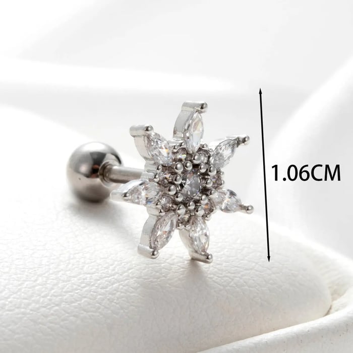 1 Piece Simple Series Classic Flower Copper Silver Color Zircon Women's Stud Earrings 